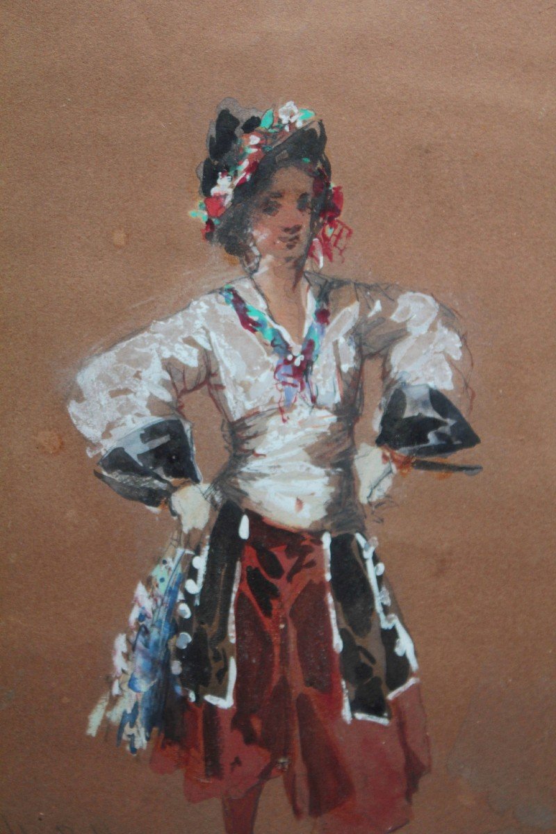 Dessin 'étude De Costume Oriental' Hippolyte Ballue (1820-1867)-photo-3