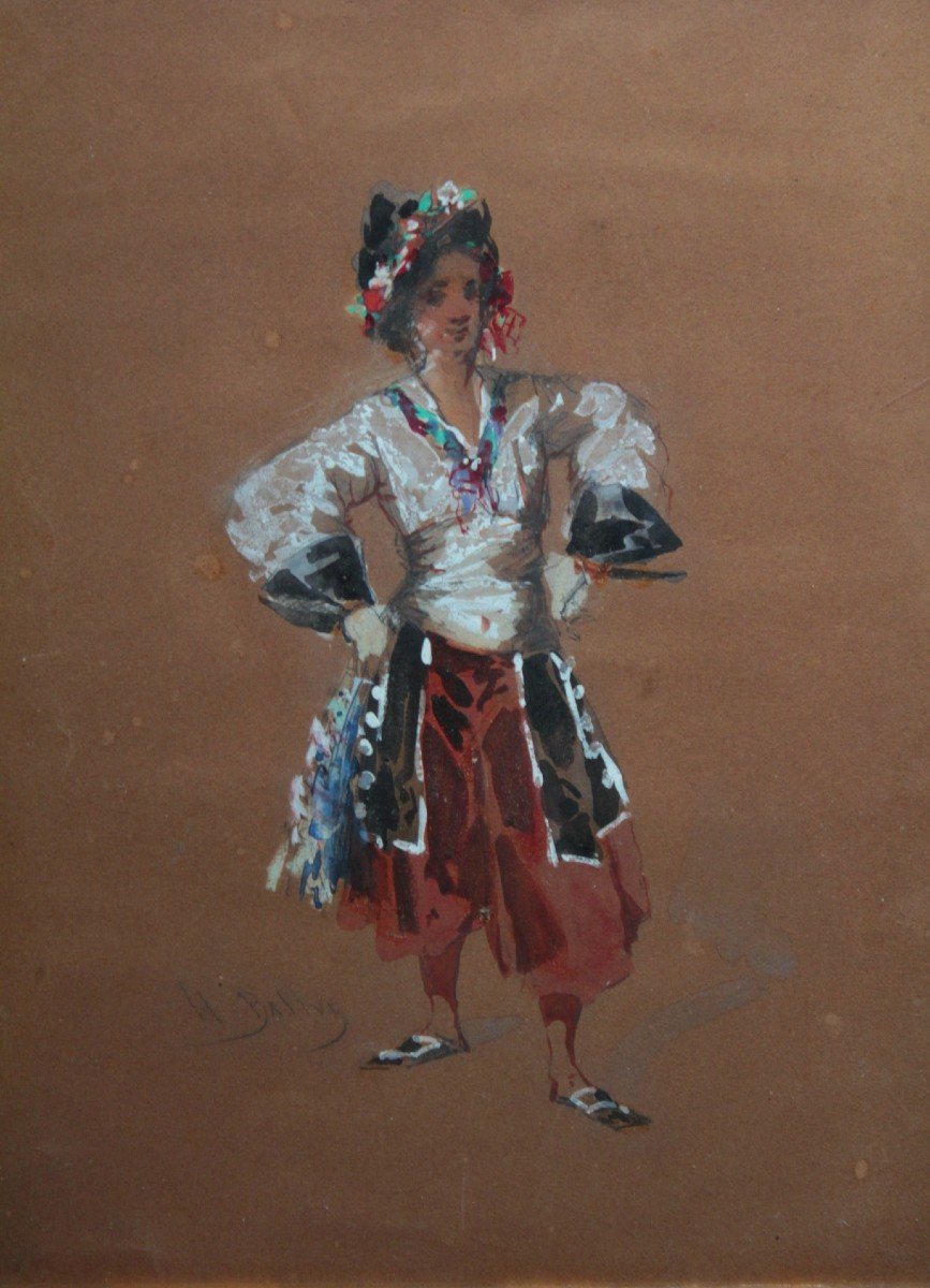 Dessin 'étude De Costume Oriental' Hippolyte Ballue (1820-1867)