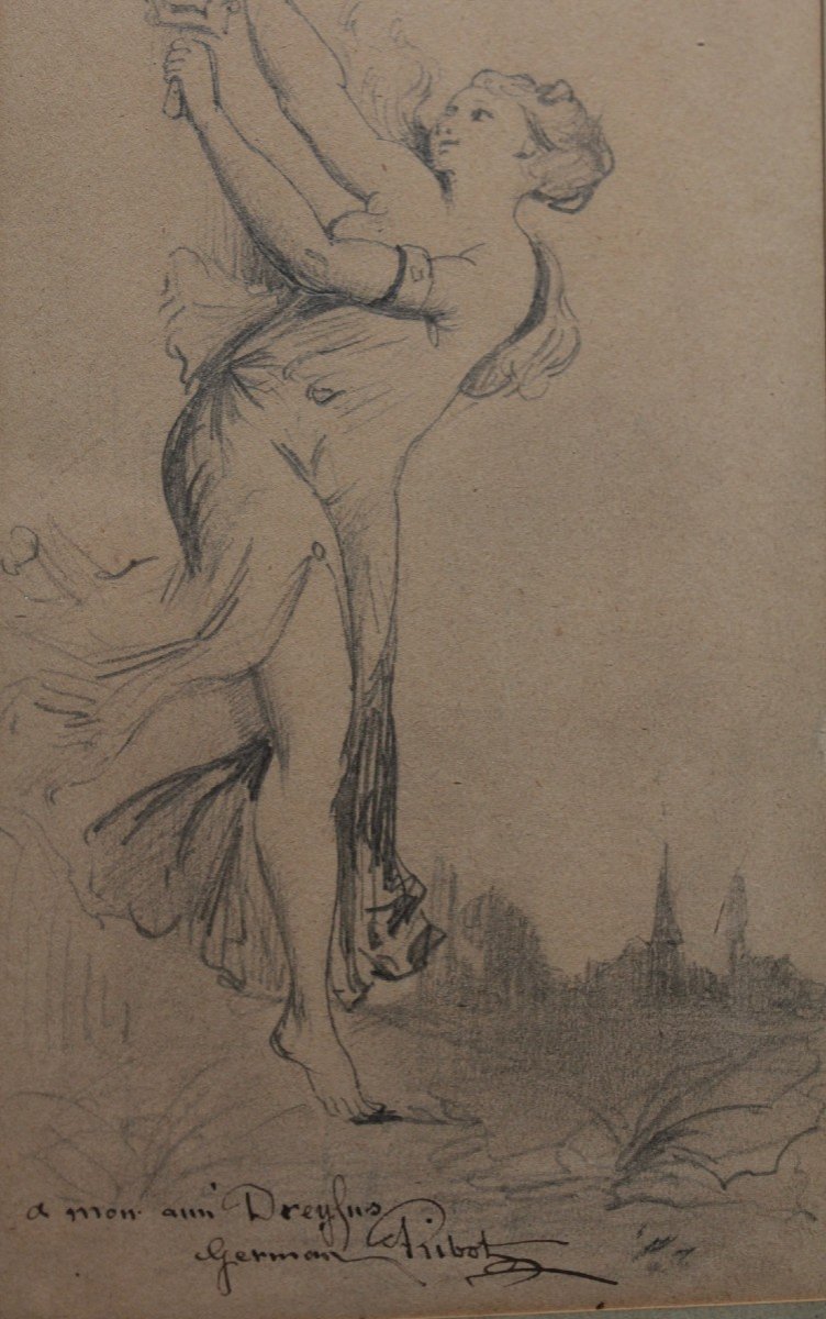 Dessin Au Crayon 'allégorie De La Vérité' Signé Germain Ribot (1845-1893)-photo-4