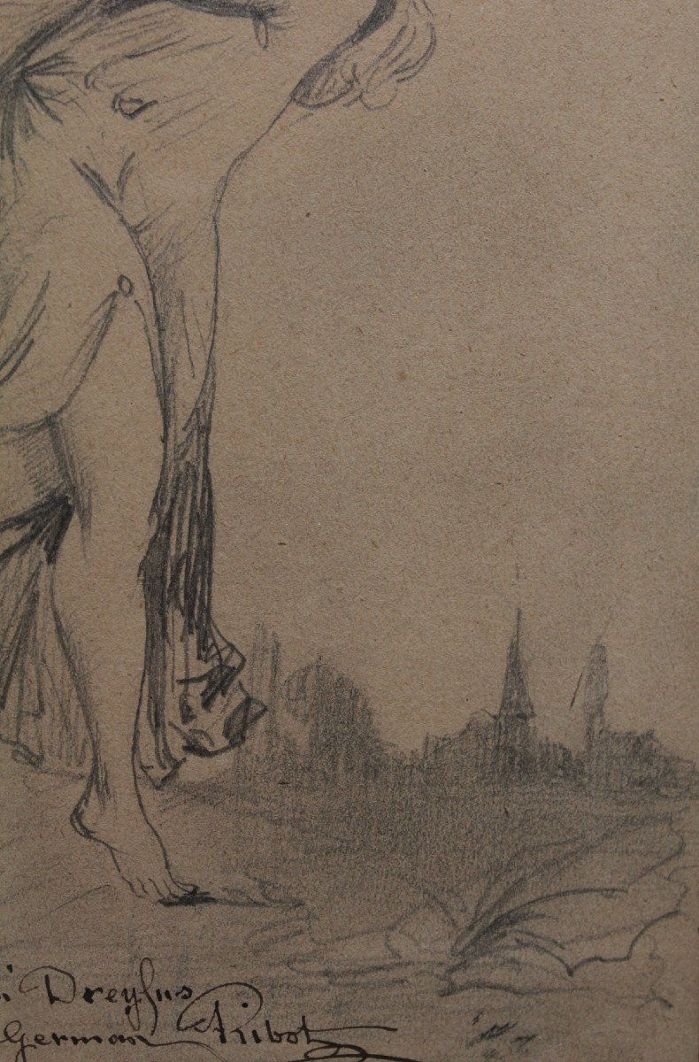 Pencil Drawing 'allegory Of Truth' Signed Germain Ribot (1845-1893)-photo-3