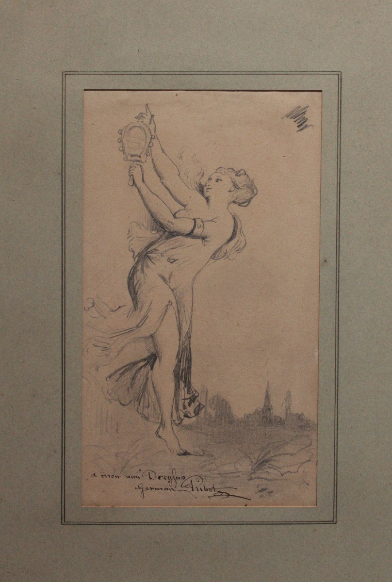 Dessin Au Crayon 'allégorie De La Vérité' Signé Germain Ribot (1845-1893)