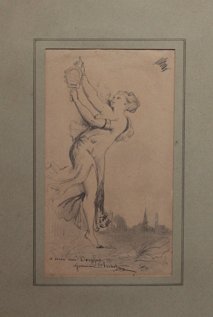 Pencil Drawing 'allegory Of Truth' Signed Germain Ribot (1845-1893)