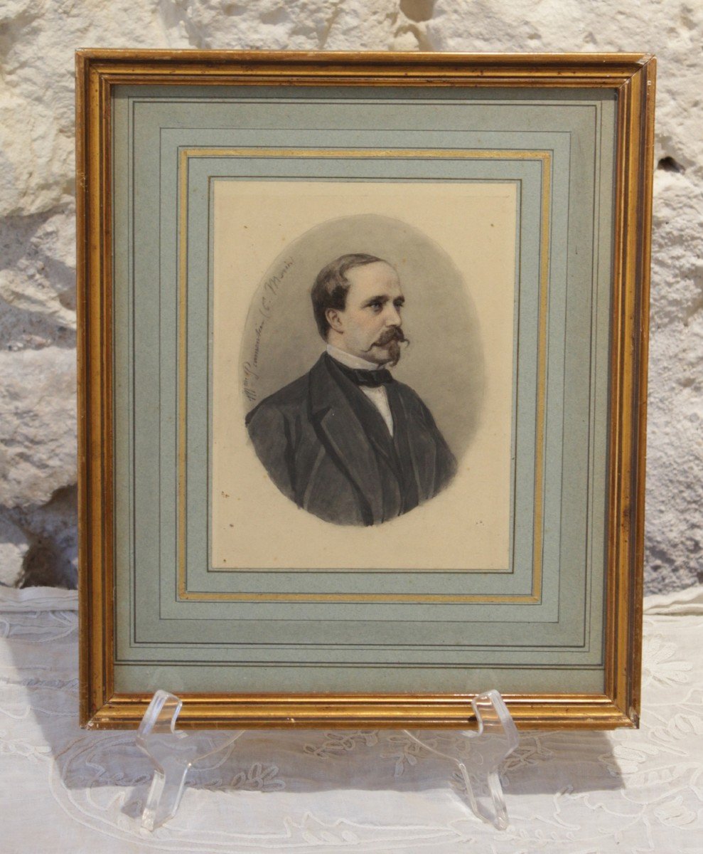 Drawing 'portrait Of Charles Morin' Signed M. Parmentier Circa 1870-photo-2