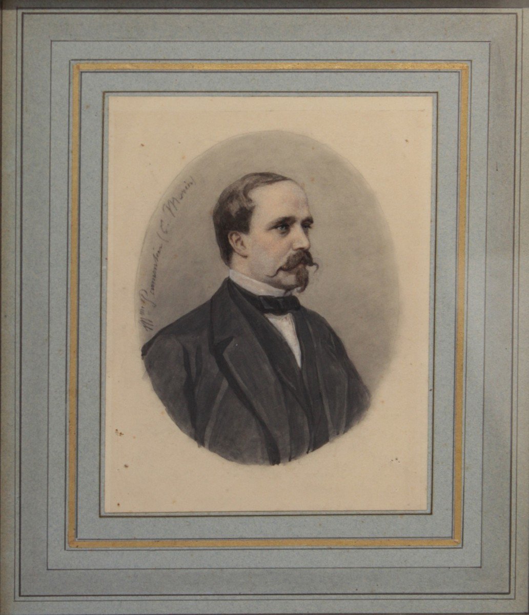 Drawing 'portrait Of Charles Morin' Signed M. Parmentier Circa 1870-photo-3