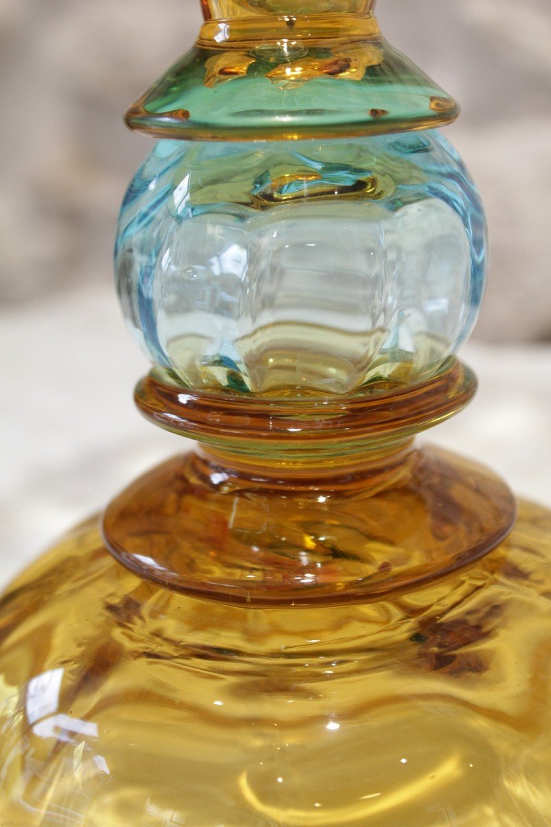Yellow And Blue Glass Vase, French "cristallerie De Portieux"-photo-1