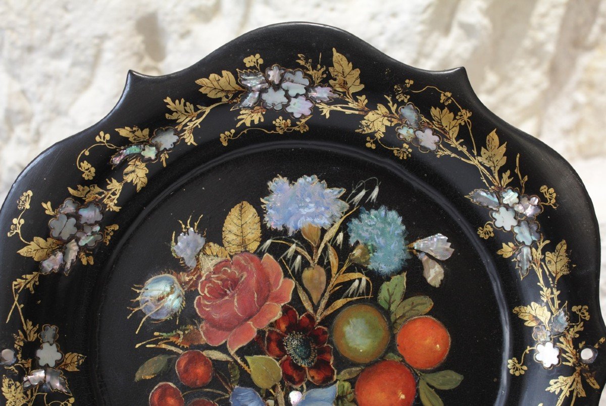 Small Painted And Inlaid Mother-of-pearl Dish Late 19th Century-photo-2