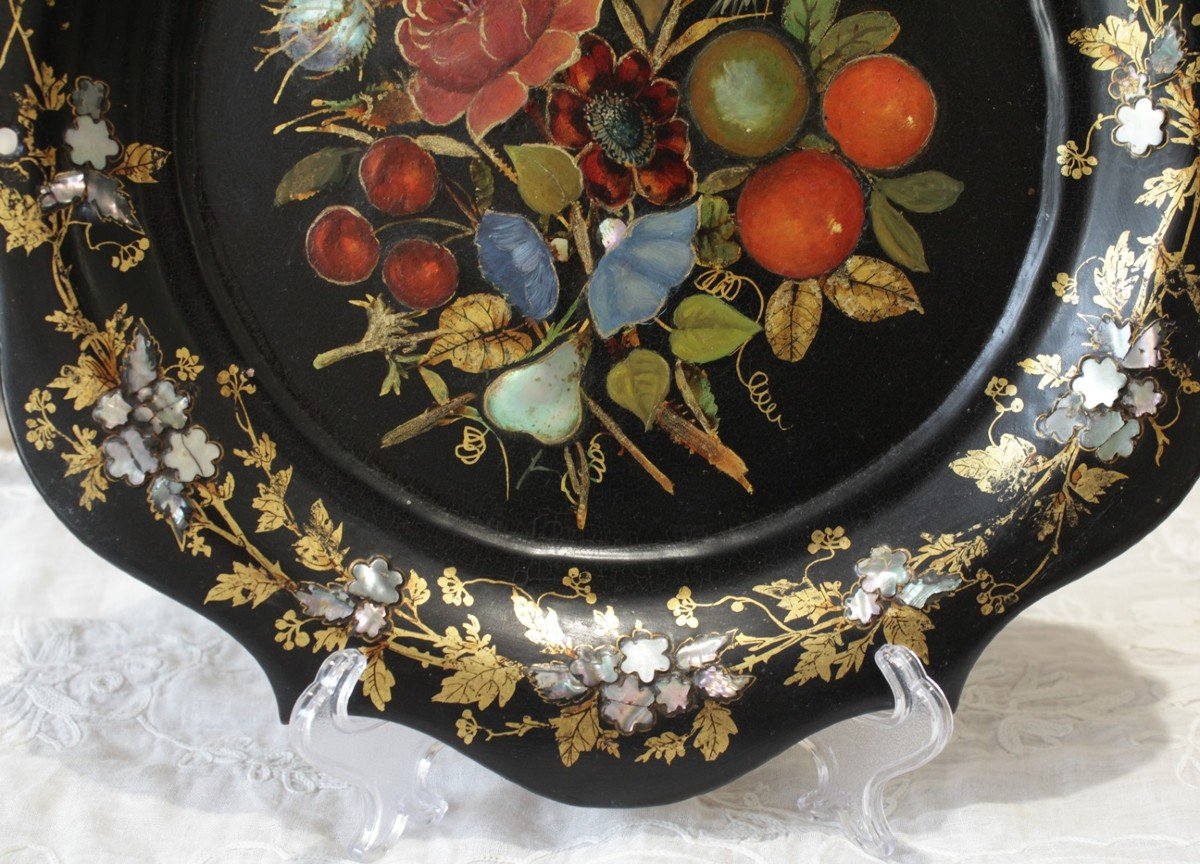 Small Painted And Inlaid Mother-of-pearl Dish Late 19th Century-photo-4
