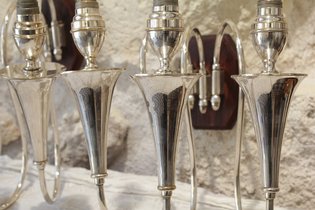 Pair Of Silver Metal Wall Sconces 1940-1950-photo-3