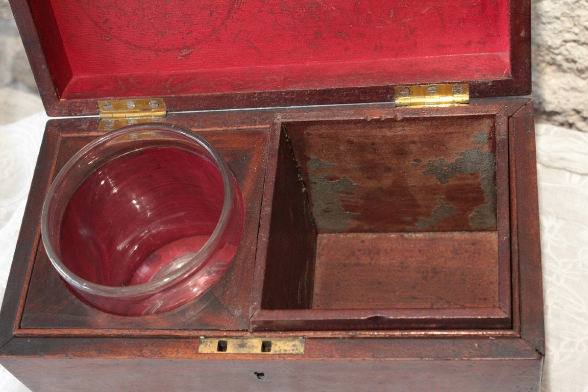 Mahogany Tea Box With Its Glass Mixer 19th Century-photo-1
