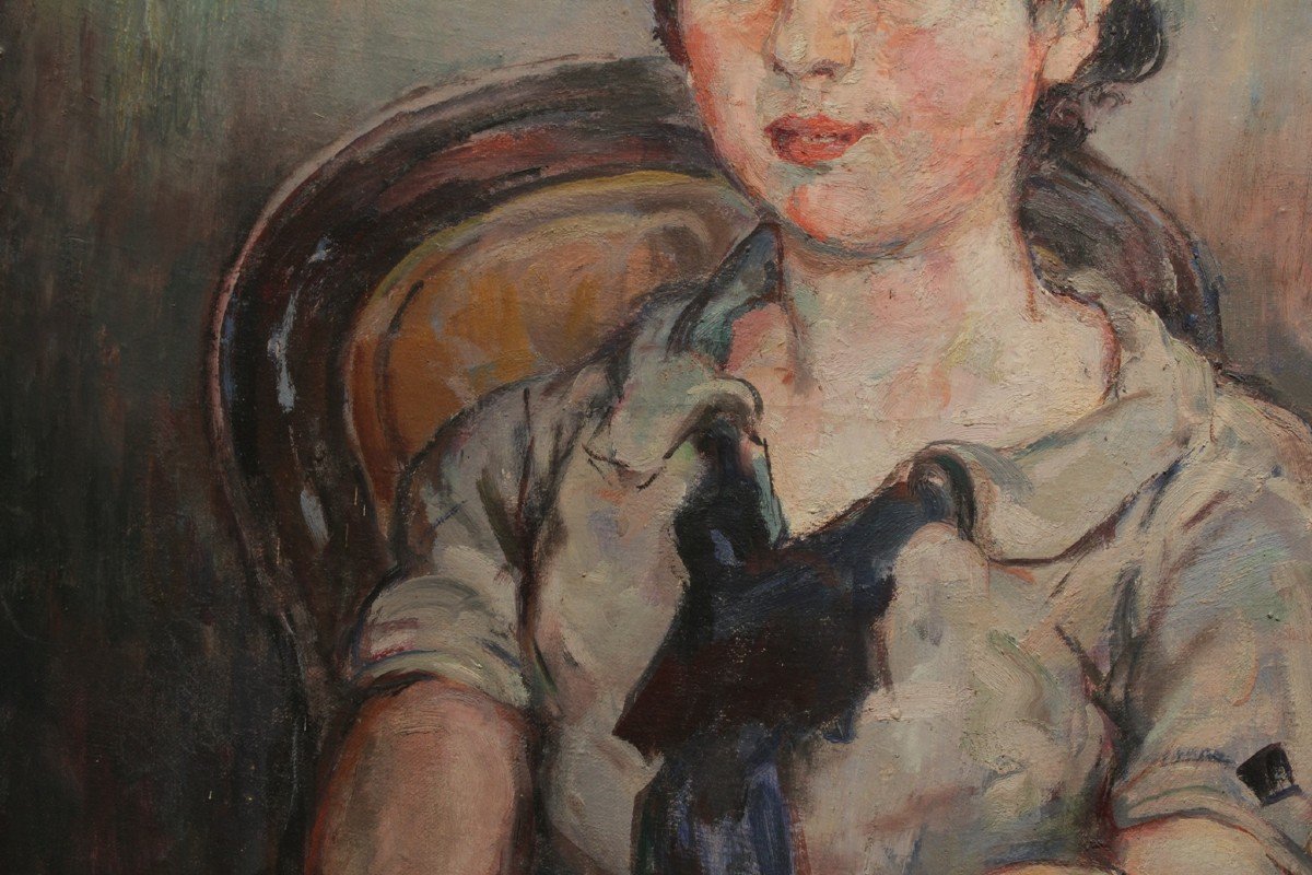 Tableau Huile Sur Toile 'portrait De Jeune Fille' Raphaël Dubois (1888-1960)-photo-2