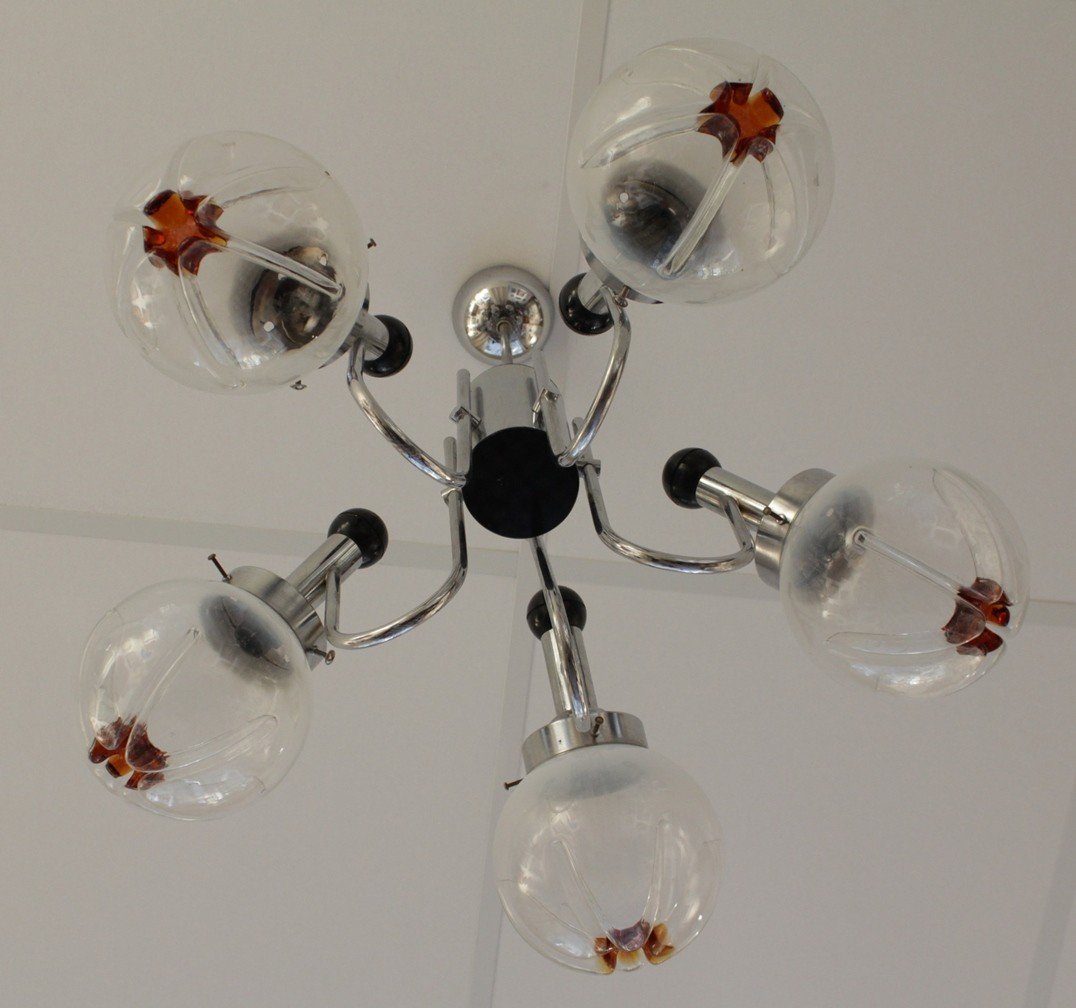 Lustre à 5 Bras De Lumières Gaetano Sciolari (1927-1994) Mazzega, Murano, Italie-photo-3