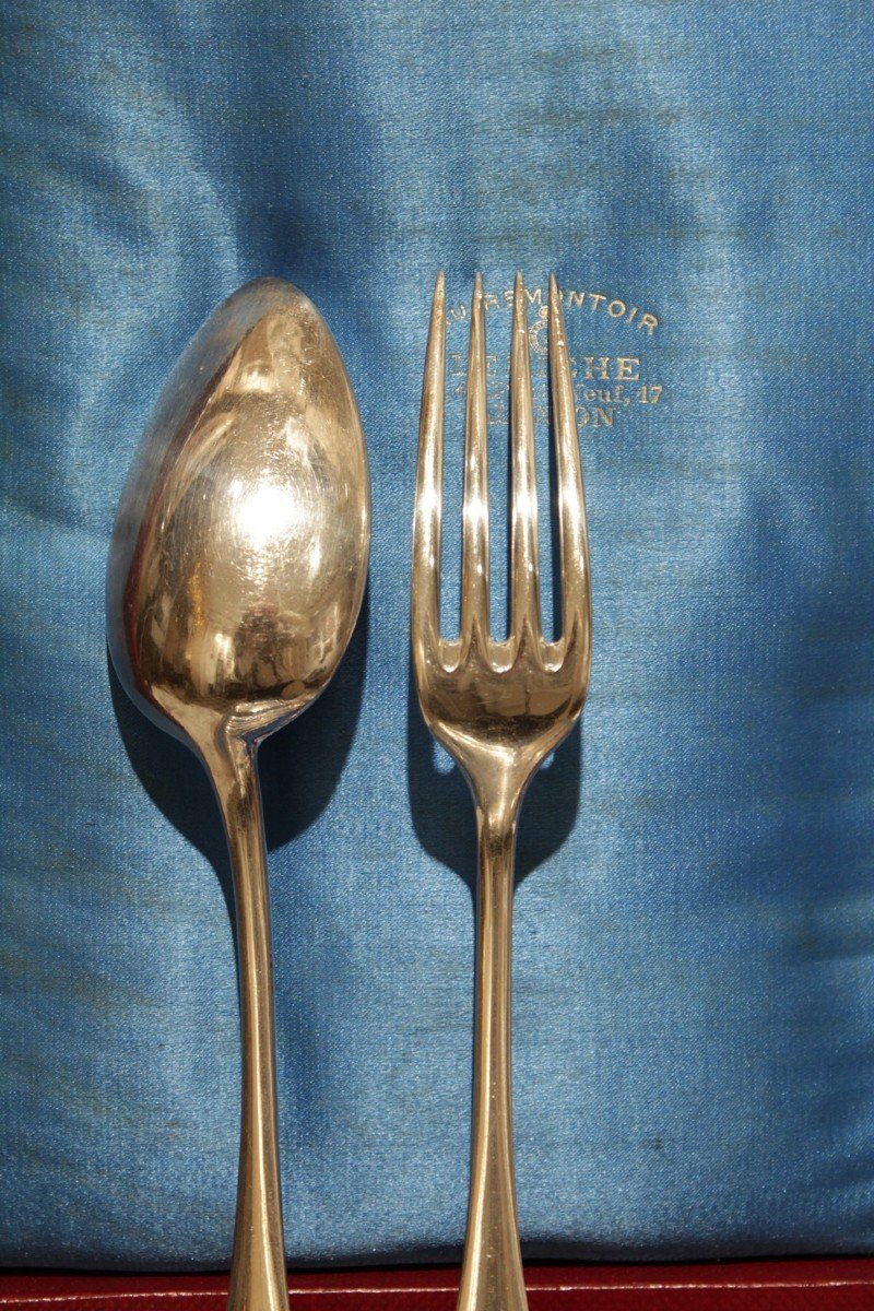 Coffret Ménagère 8 Couverts uniplat En Métal Argenté Cailar Bayard Début 20ème Siècle-photo-4