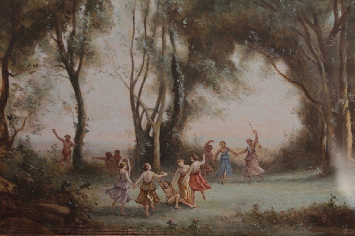 Gouache 'la Danse Des Nymphes' d'Après Camille Corot époque 19ème Siècle-photo-4