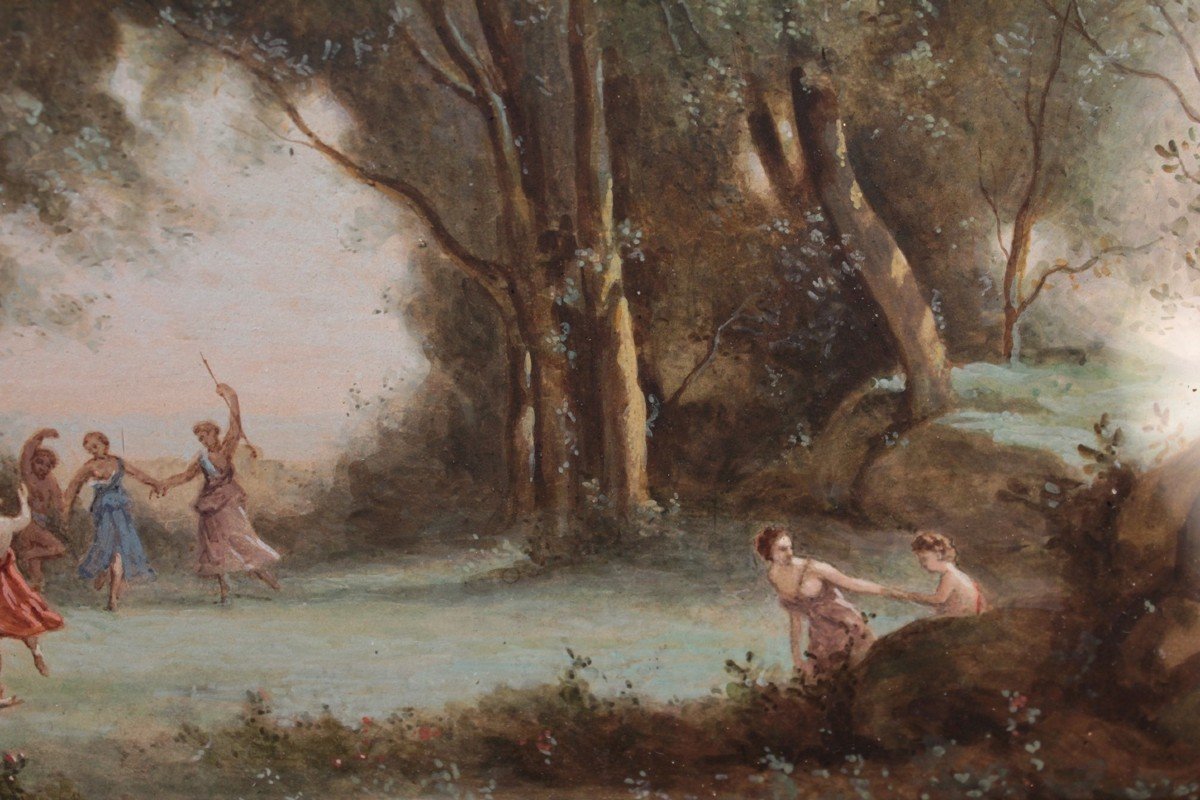 Gouache 'la Danse Des Nymphes' d'Après Camille Corot époque 19ème Siècle-photo-2