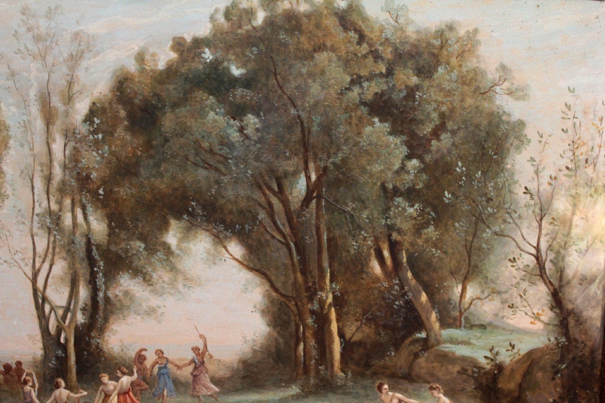 Gouache 'la Danse Des Nymphes' d'Après Camille Corot époque 19ème Siècle-photo-4