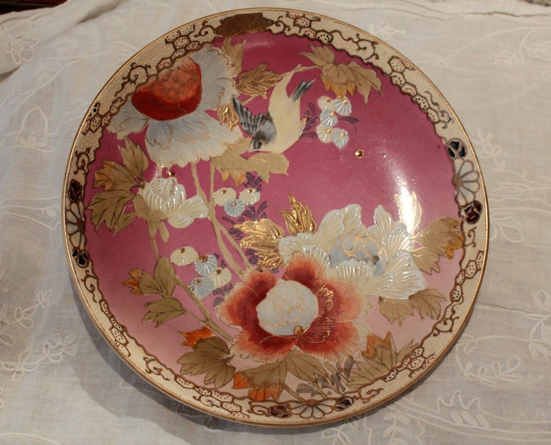 Assiette En Faïence De Satsuma à Décor De Fleurs Et d'Oiseau époque Meiji, Fin 19ème Siècle-photo-3
