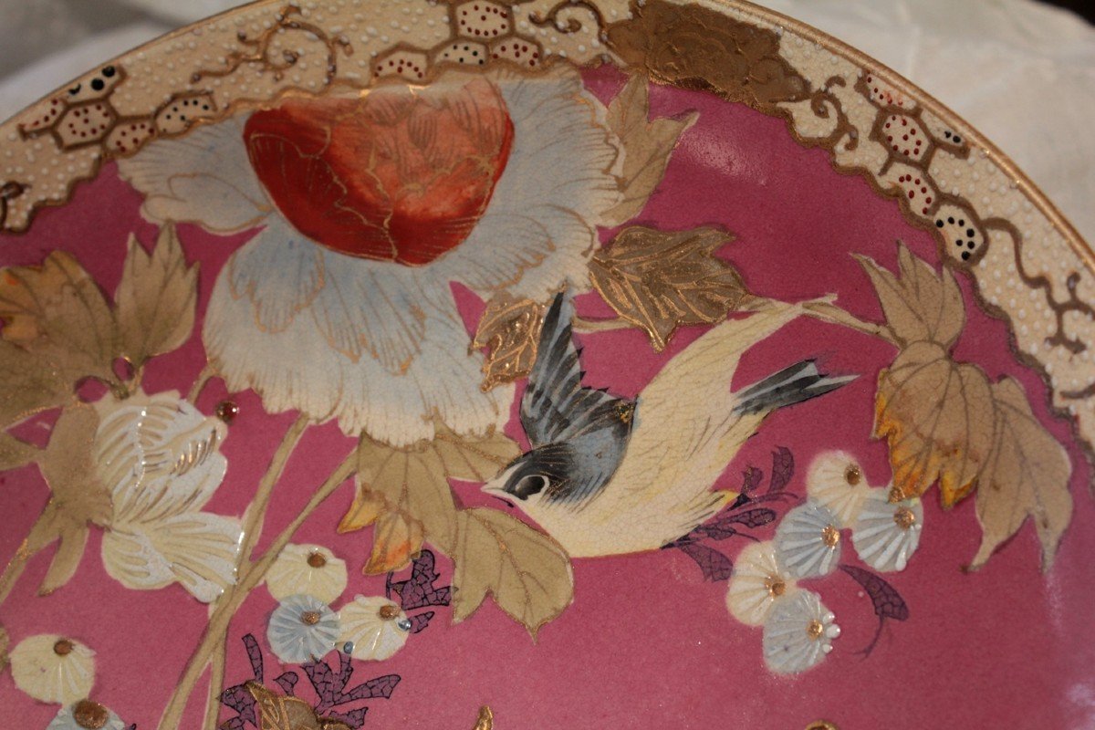 Assiette En Faïence De Satsuma à Décor De Fleurs Et d'Oiseau époque Meiji, Fin 19ème Siècle-photo-2
