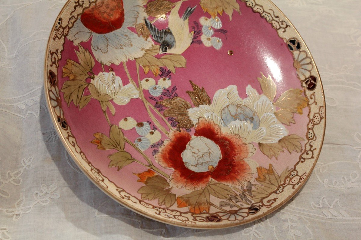 Assiette En Faïence De Satsuma à Décor De Fleurs Et d'Oiseau époque Meiji, Fin 19ème Siècle-photo-4
