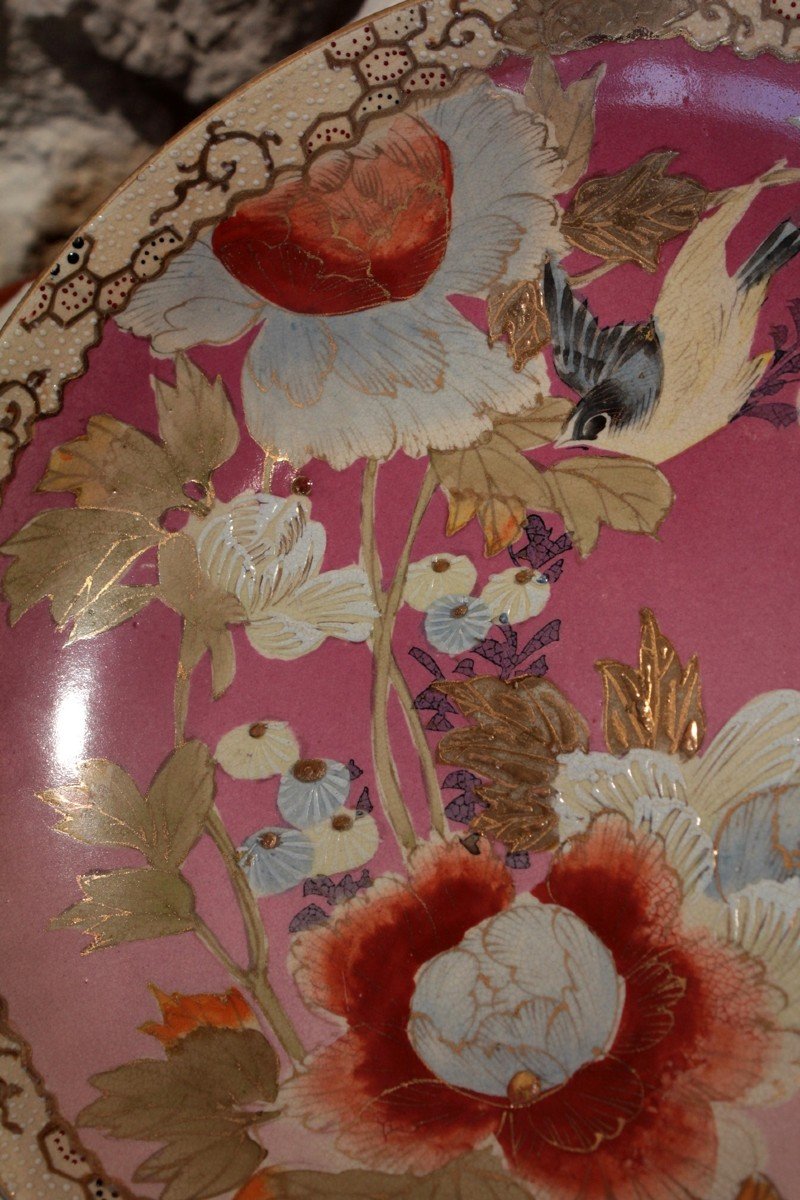 Assiette En Faïence De Satsuma à Décor De Fleurs Et d'Oiseau époque Meiji, Fin 19ème Siècle-photo-5