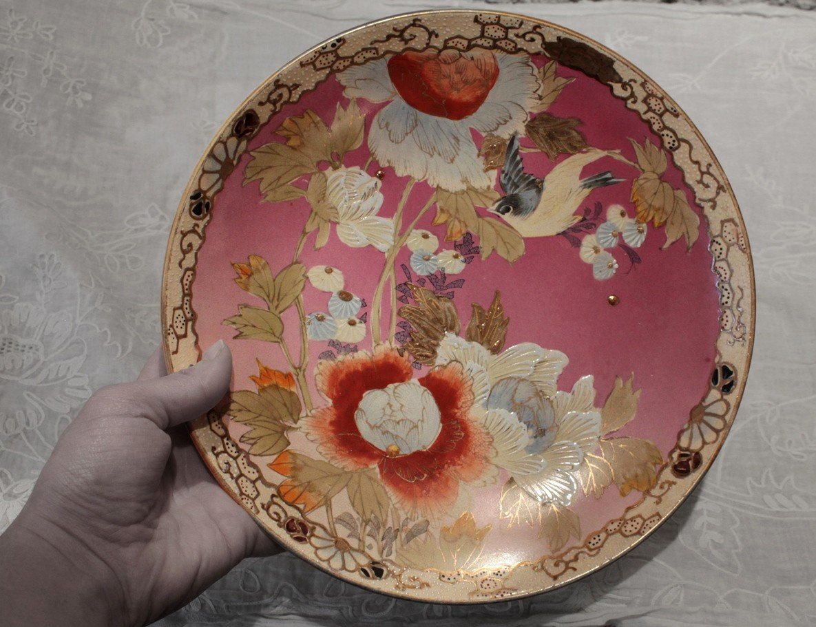 Assiette En Faïence De Satsuma à Décor De Fleurs Et d'Oiseau époque Meiji, Fin 19ème Siècle
