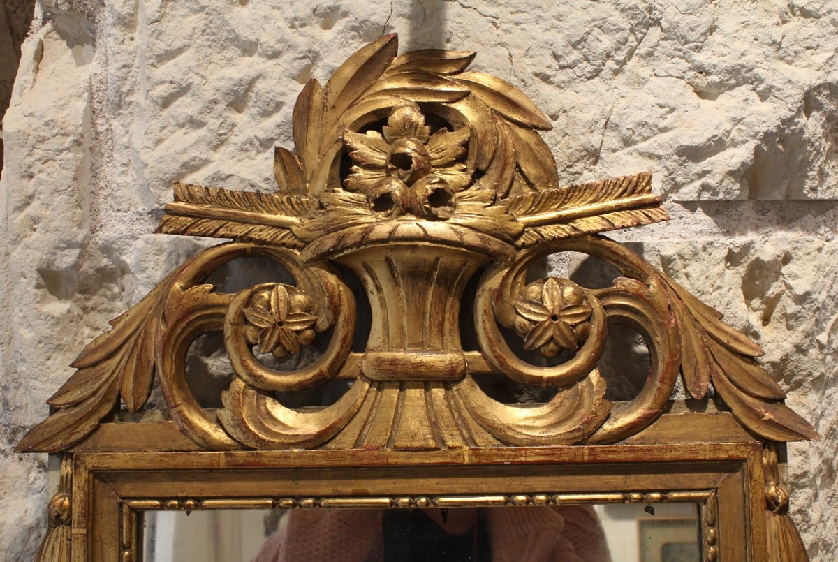 Miroir à Fronton En Bois Doré Style Louis XVI 19ème Siècle-photo-2