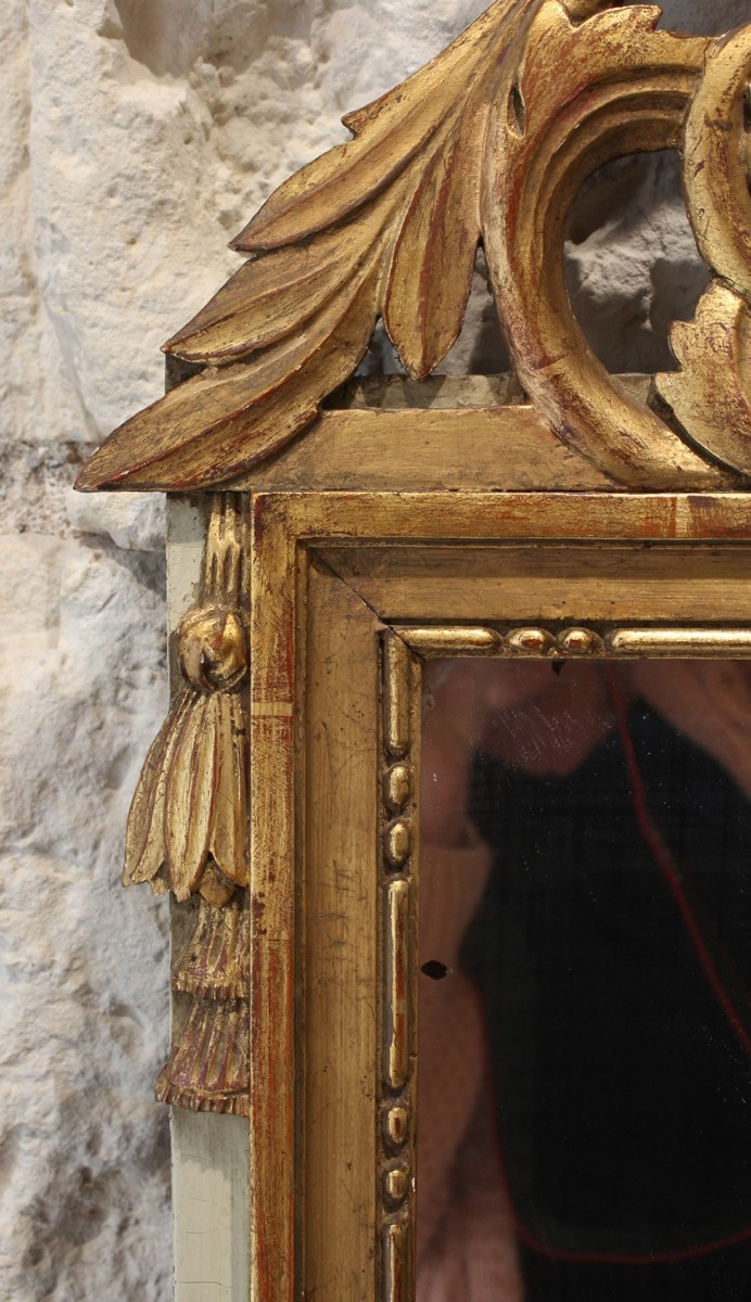 Miroir à Fronton En Bois Doré Style Louis XVI 19ème Siècle-photo-1
