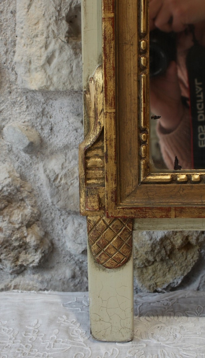 Miroir à Fronton En Bois Doré Style Louis XVI 19ème Siècle-photo-3