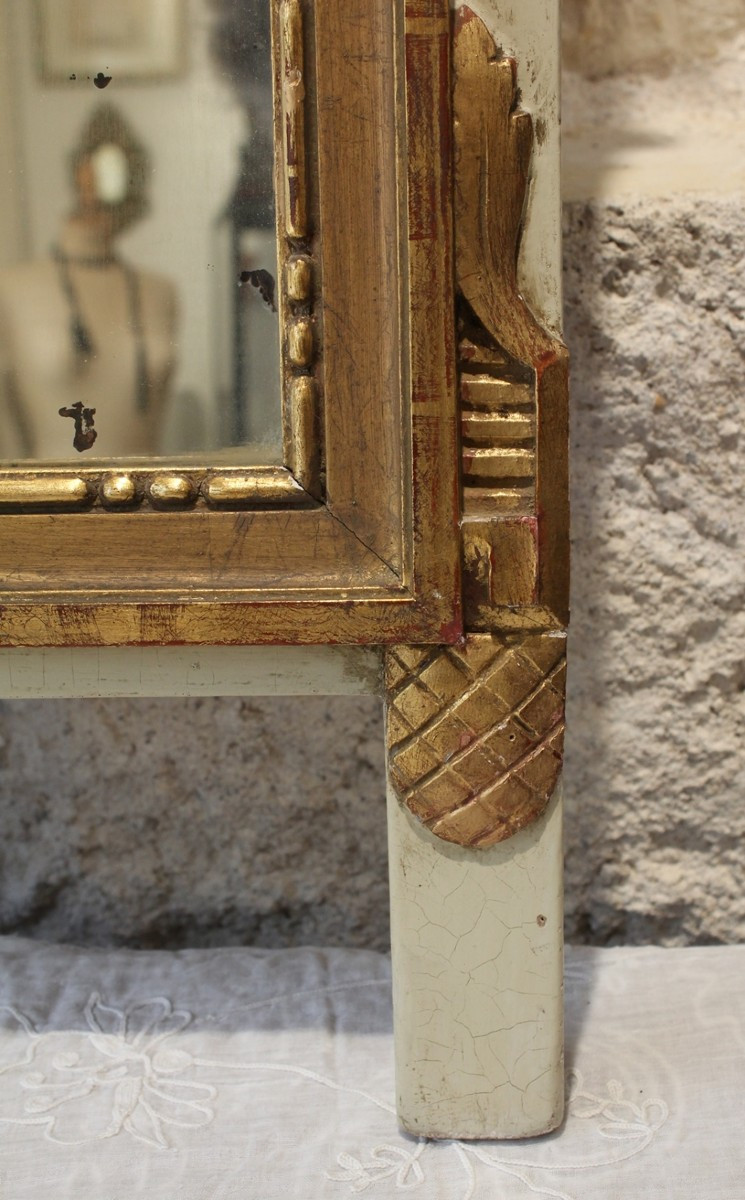 Miroir à Fronton En Bois Doré Style Louis XVI 19ème Siècle-photo-4