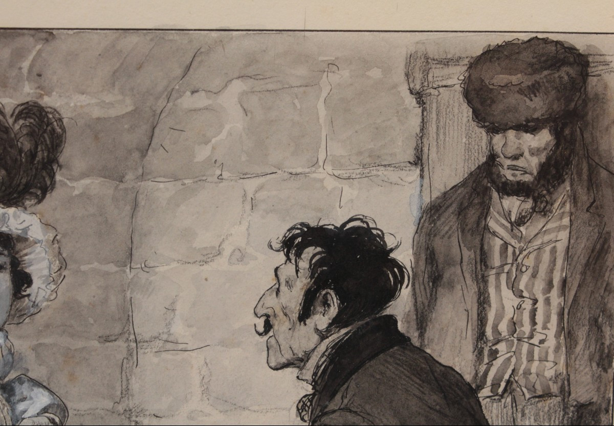 Ink And Gouache Drawing 'the Visit' By Edouard François Zier (1856-1924)-photo-4