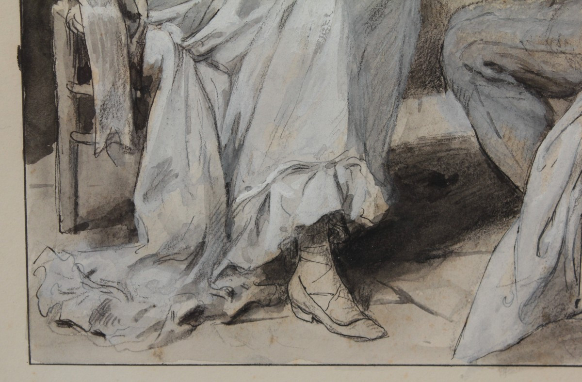 Ink And Gouache Drawing 'the Visit' By Edouard François Zier (1856-1924)-photo-3
