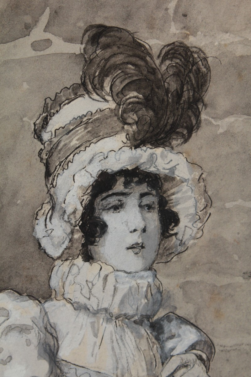 Ink And Gouache Drawing 'the Visit' By Edouard François Zier (1856-1924)-photo-4