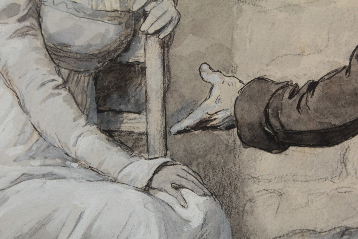 Ink And Gouache Drawing 'the Visit' By Edouard François Zier (1856-1924)-photo-6