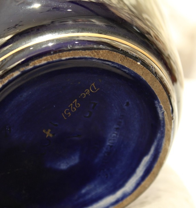 Lampe en faïence bleue avec décor à l'or Sarreguemines entre 1835 et 1900-photo-5
