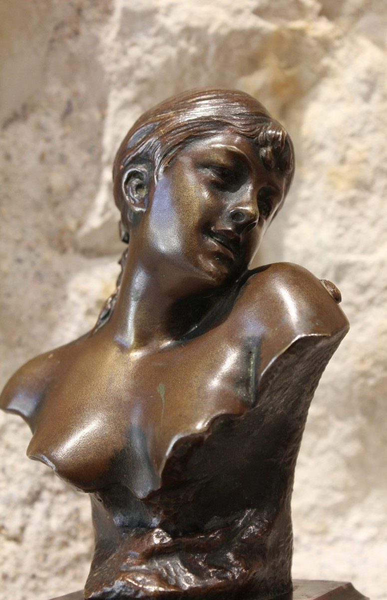 Bronze Sculpture Bust Of A Woman By Jean Garnier (1853-1930)-photo-8