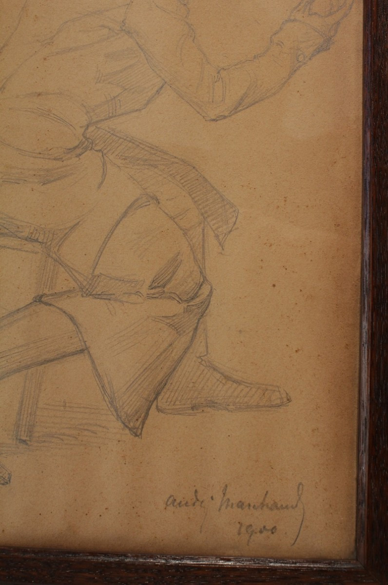 Pencil Drawing 'man In A Frock Coat' Signed André Marchand (1877-1951)-photo-4