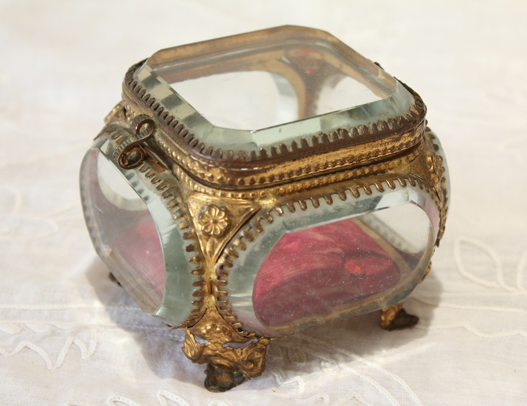 Boîte à bijoux en laiton et verre biseauté Napoléon III fin 19ème siècle-photo-3