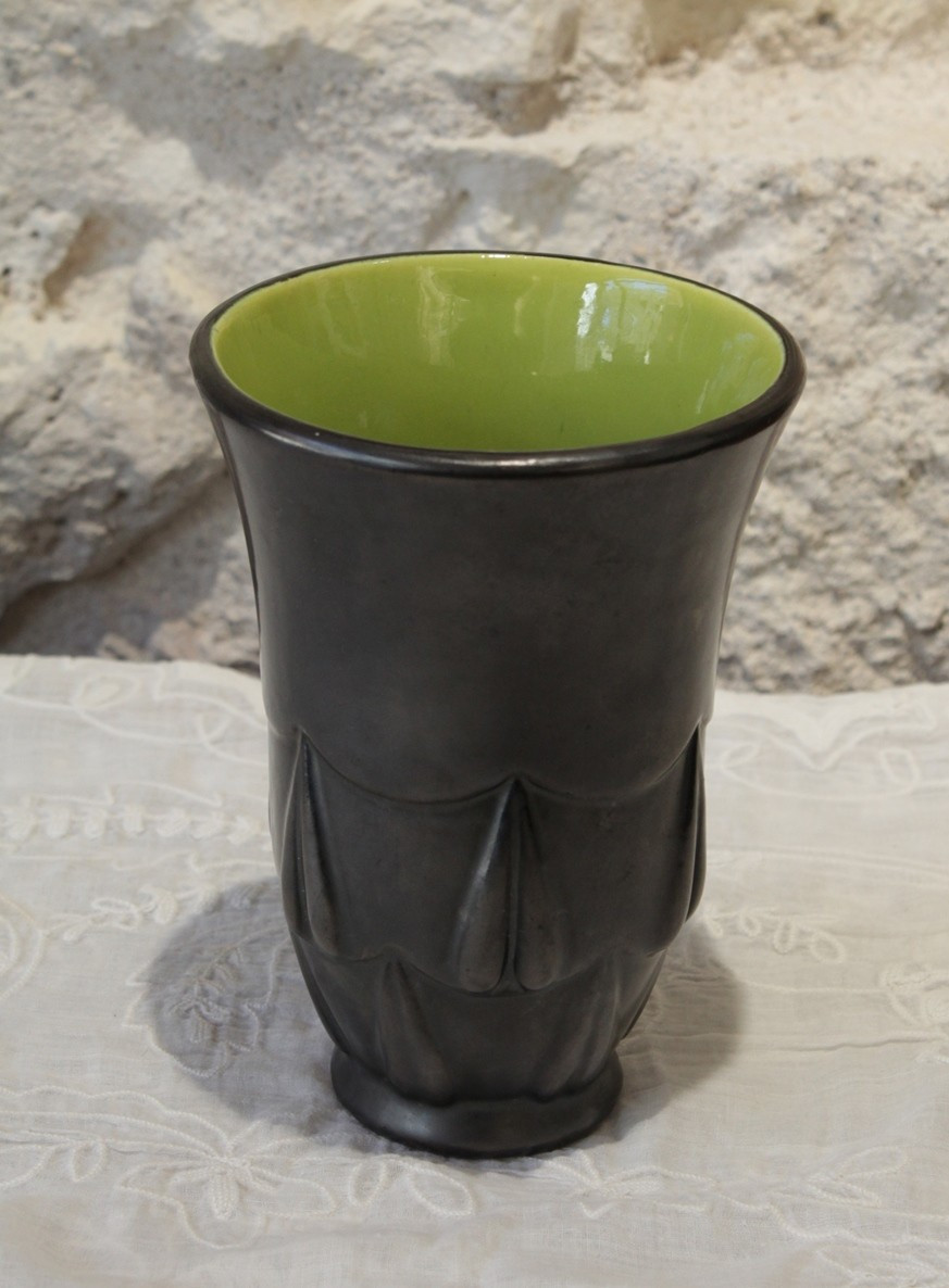 Black And Green Earthenware Vase Blanche Letalle (1901-1990) St Clément Circa 1950-photo-2