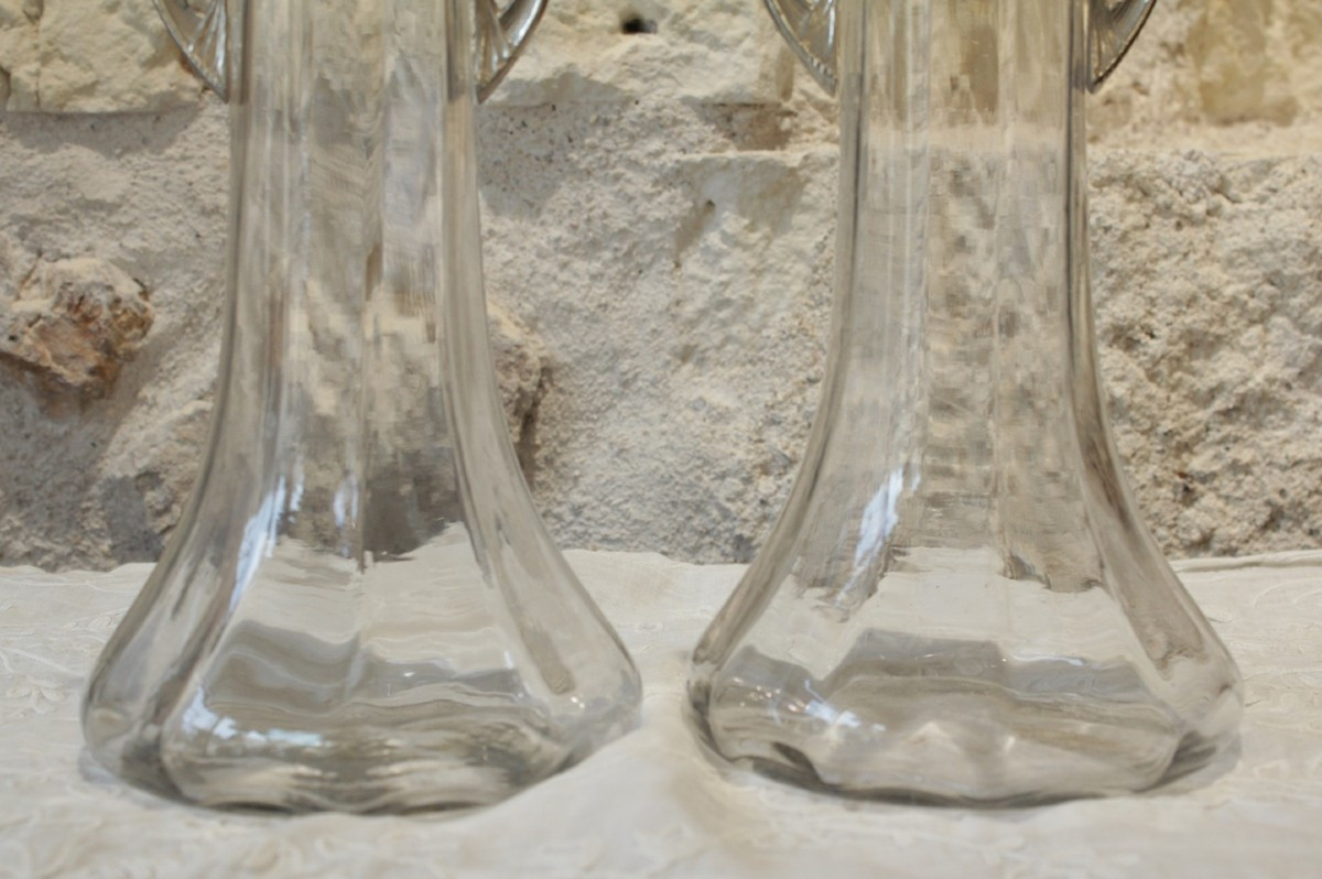 Pair Of Art Nouveau Glass Vases With Silver-plated Metal Mounts, Circa 1900-photo-4