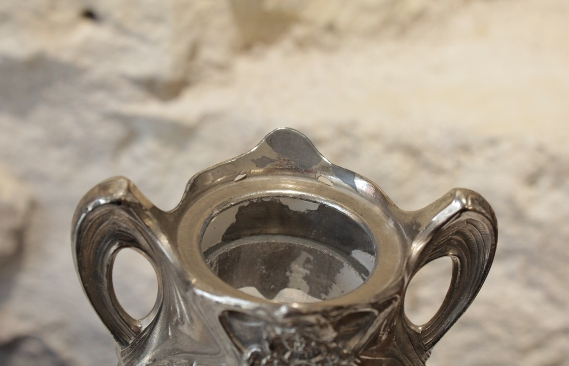 Pair Of Art Nouveau Glass Vases With Silver-plated Metal Mounts, Circa 1900-photo-4