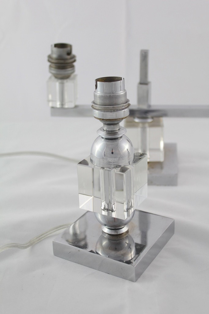 Candelabra And 2 Candlesticks In Chromed Metal And Plexiglass Signed G. Humbert 1960-1970-photo-2