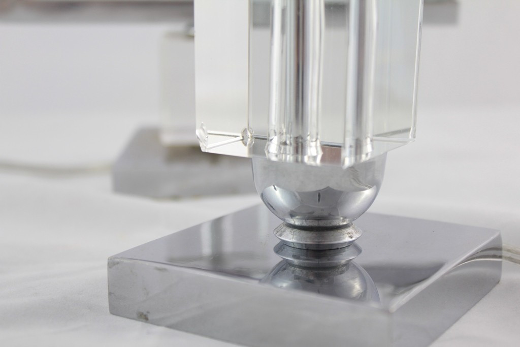 Candelabra And 2 Candlesticks In Chromed Metal And Plexiglass Signed G. Humbert 1960-1970-photo-3