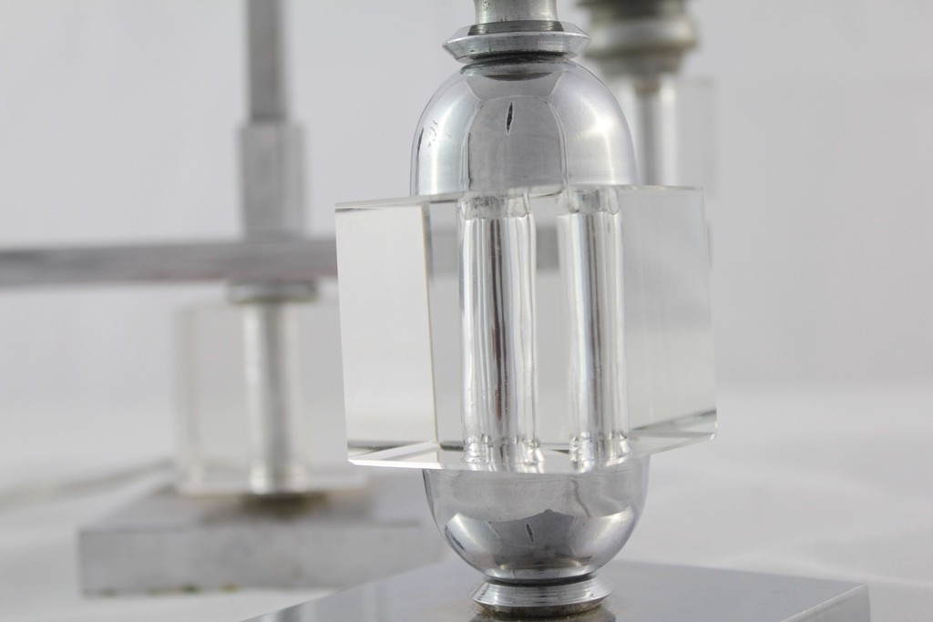 Candelabra And 2 Candlesticks In Chromed Metal And Plexiglass Signed G. Humbert 1960-1970-photo-3