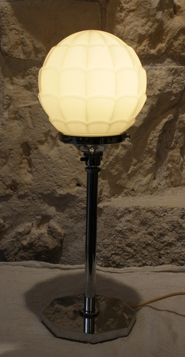 Chrome-plated Metal Lamp With Glass Globe, Art Deco Style, 20th Century-photo-2