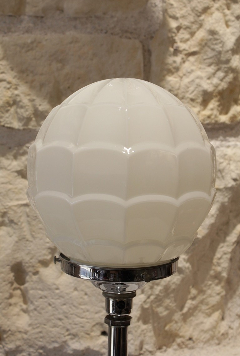Chrome-plated Metal Lamp With Glass Globe, Art Deco Style, 20th Century-photo-3