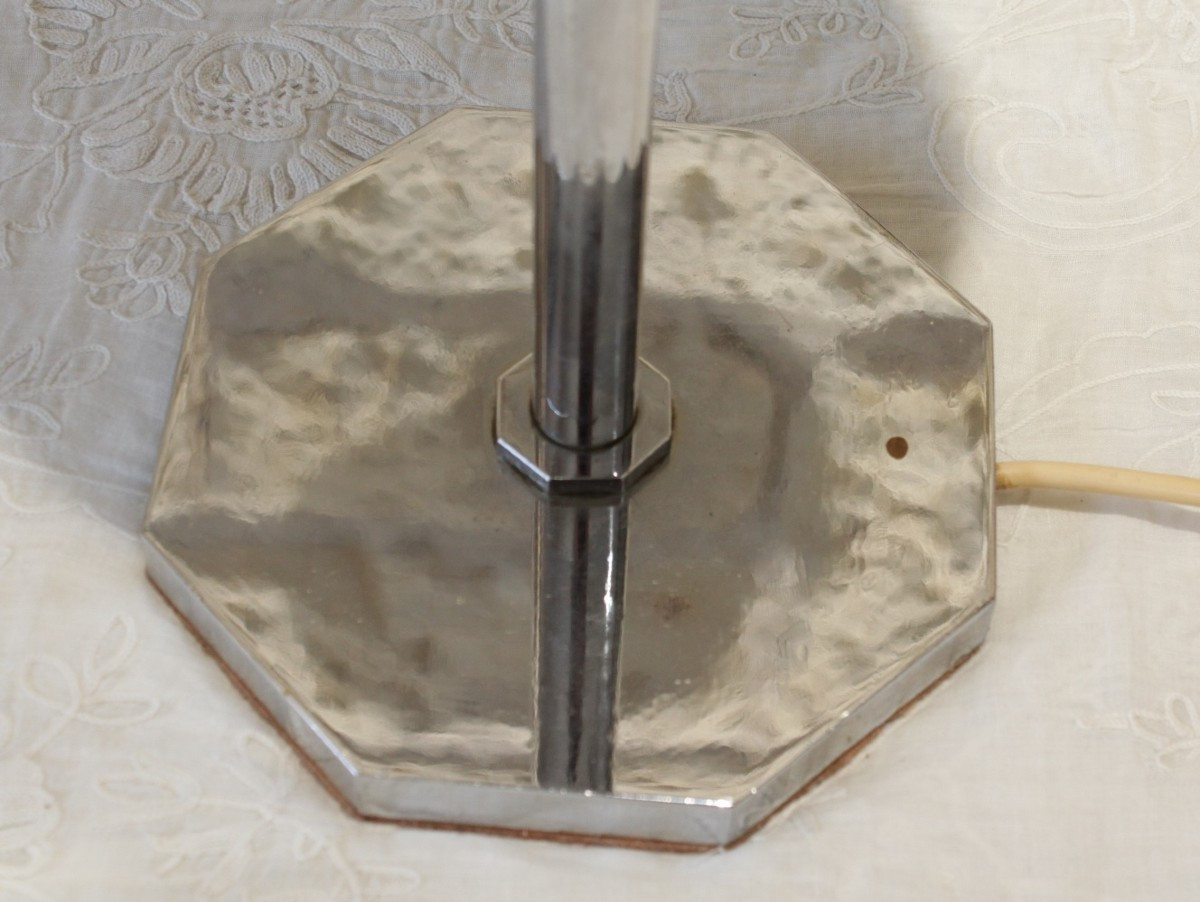 Chrome-plated Metal Lamp With Glass Globe, Art Deco Style, 20th Century-photo-4