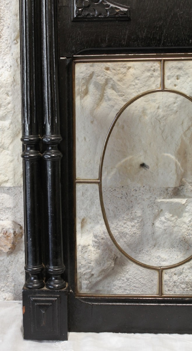 Élément de boiserie en bois noirci avec verre bombé et vitrail, fin 19ème siècle-photo-1