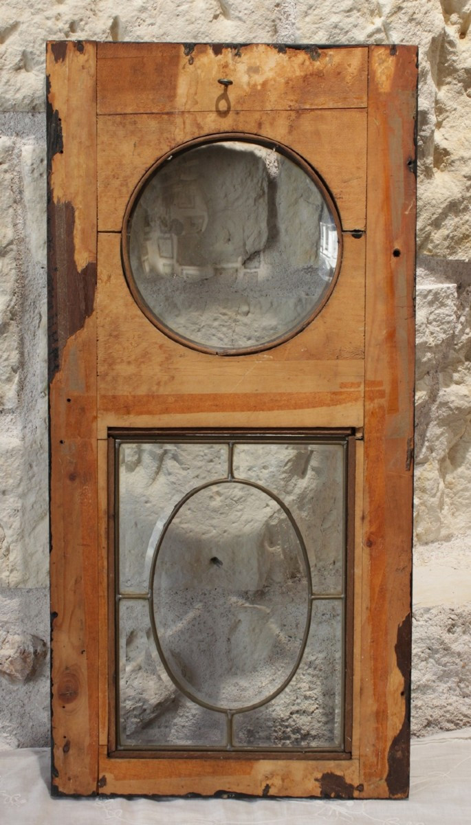 Élément de boiserie en bois noirci avec verre bombé et vitrail, fin 19ème siècle-photo-3