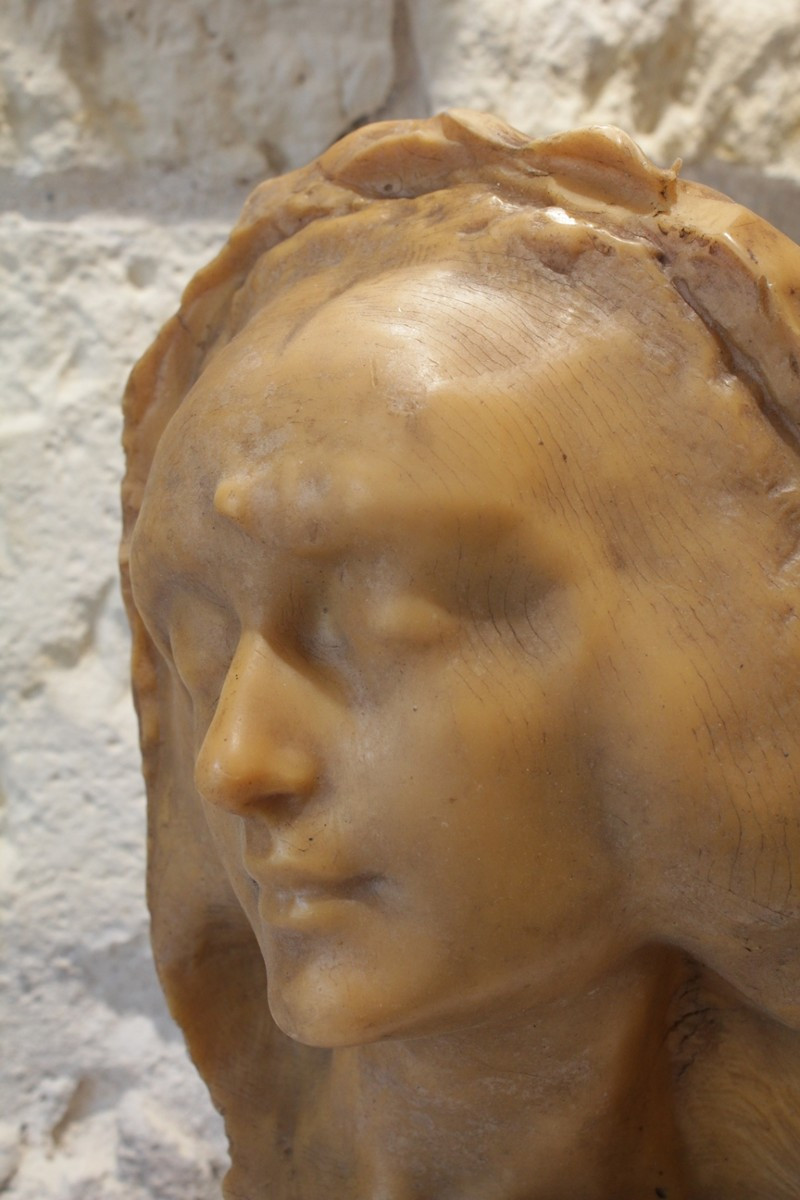 Large Wax Sculpture 'woman's Head', Workshop Proof, Early 20th Century-photo-3