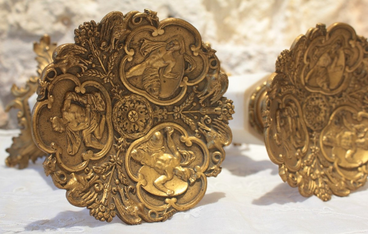 Pair Of Gilt Bronze And Marble Cassolettes, Late 19th Century-photo-4
