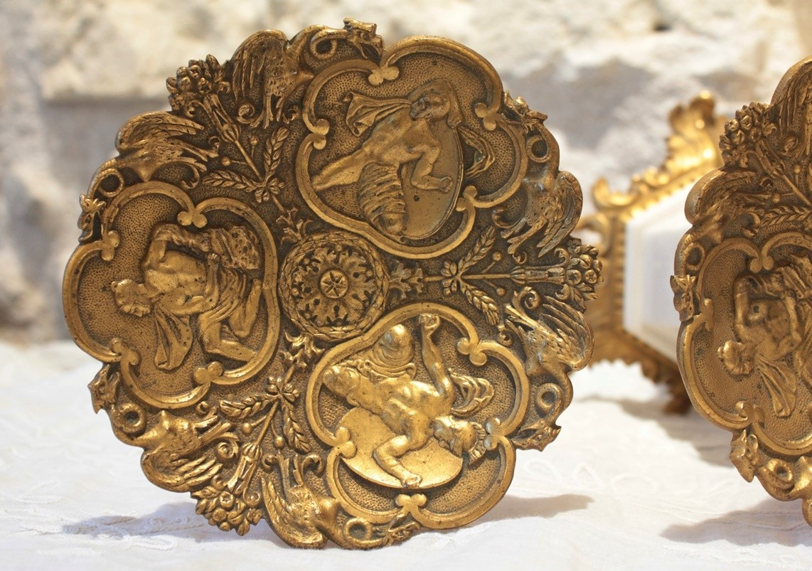 Pair Of Gilt Bronze And Marble Cassolettes, Late 19th Century-photo-1